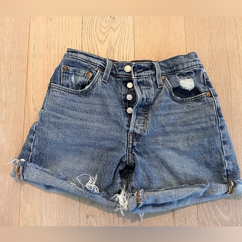 Levi's Blue Distressed Botton fly Jean Shorts